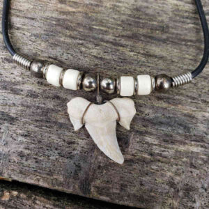 Shark Tooth Necklace with 4 White Ceramic Beads