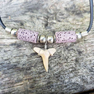 Lavender Lava Bead Shark Tooth Necklace