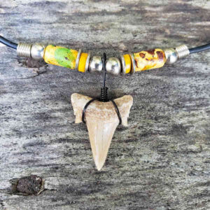 Black Wire Wrapped Shark Tooth Necklace - "SUN" Bead