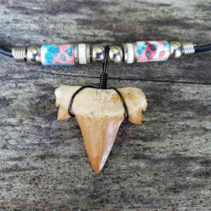 Black Wire Wrapped Shark Tooth Necklace - "PICASSO" Bead