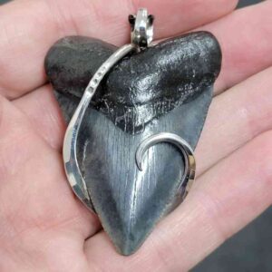 .925 Sterling Silver Hook Wrapped Megalodon Shark Tooth Necklace/Pendant - #14