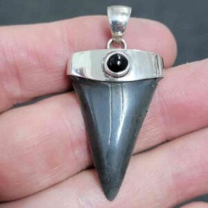 1 3/8" . 925 Sterling Silver Capped Extinct Great White Shark Teeth Pendant #6